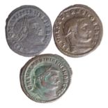 Roman Imperial (3) folles: Galerius Antioch Genius rev. VF, Galerius Maximian as Augustus, Ticinum