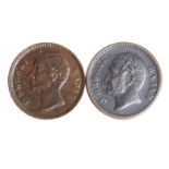 Sarawak 1/4 Cents (2): Rajah C. Brooke 1/4 Cent 1870, porous VF, and Rajah J. Brooke, 1/4 Cent 1863,