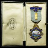 Masonic silver-gilt & enamel Founder's medal, Lodge Mersey No. 5199, hallmarked WJD Birm. 1930 +