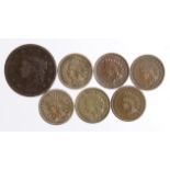 USA Cents (7): 1838, 1860, 1861, 1862, 1863, 1865, and 1873, VG to EF