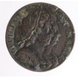 Halfpenny 1694 nVF, a few scratches.