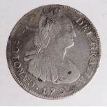 Spanish Bolivia silver 8 Reales 1799 PTS PP, cleaned GF