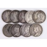 GB Crowns (9) All Victoria. JHx5 & OHx4. Average Fine