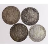 Bolivia Silver 8 Reales (4): 1775 PTS JR nVF, 1791 PTS PR patchy toned GF (probably shipwreck), 1792