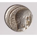 Roman Republic, L. Titurius L.f. Sabinus silver denarius, Rome 89 BC, 3.71g, 18mm. Obv: Portrait