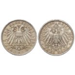 German State, Lubeck silver 2 Mark 1904A, GVF, tiny edge nick.