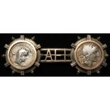 Coin Brooch: 19th or early 20thC cloak clasp brooch containing two genuine Roman Republican silver