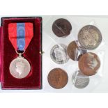Tokens & Medals (8): 2x Australian 19thC penny tokens Hobart Town 1855 W.D. Wood VF, edge knocks,
