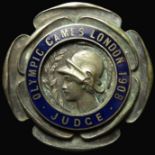 Olympic Games Judge's Badge, white metal d.57mm: OLYMPIC GAMES LONDON 1908, JUDGE, maker marked