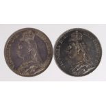 Crowns (2): 1887 dark toned VF, and 1891 toned GVF