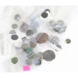 Roman Bronze Coins (detector-finds) accumulation in a plastic tub, most in plastic packets; mostly