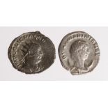 Roman Imperial (2) antoniniani: Valerian I Fides type uneven nVF, and Diva Mariniana antoninianus,