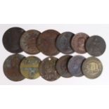 GB & World Copper & Bronze Coins & Tokens (12) 18th-19thC, mixed grade, noted an interesting Jack'