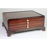 Coin Cabinet, a small antique wooden 4-drawer coin cabinet 22.4cm, probably mahogany, missing a