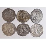 Sassanian Silver Drachms (6) mixed grade.