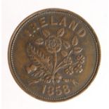 Ireland 19thC Penny Token: William Hodgins, Banker, Cloghjordan 1858, VF, a few tiny edge nicks.