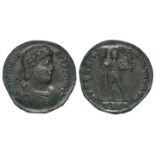 Roman Imperial, Jovian AE follis, Thessalonica 363-64 AD, 7.52g, 27mm, holding standard and