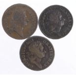 USA Colonial copper (3): Woods Halfpenny 1722 F, 1723 VF, and 1724 GF-nVF