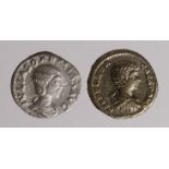 Roman Imperial (2) silver denarii: Geta Securitas type RIC 20a, VF, along with Julia Soaemias