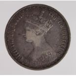 Florin 1856 gothic, legend reads 'onc tenth', ESC 2834 (7 seen according to Maurice Bull), GF