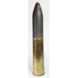 WW1 18pd shrapnel shell with unfired drive band with its WW1 dated brass shell deactivated.