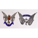 Sweetheart badges (2) silver, R.N.V.R. (Royal Naval Volunteer Reserve) (Wireless Reserve) - on