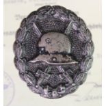 German Wound badge in black with award document to Reichbahn Betriebs assistant to Josef