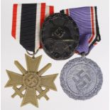 German Nazi Medals - Luftschutz Medal 1938, Merit Cross with Swords, Black Wound Badge. (3)