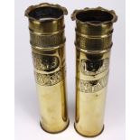 WW1 tall shell cases, trench art style '1918 Roulers' and '1914 Dixmunde'. Attractive pair