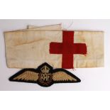 RAF interest a pair of Pilots wings and an AM marked red cross armband