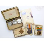 1915 Star Trio to 2475 Gnr S Kiddle RA. Plus some education medals to F Kiddle. Princess Mary Tin