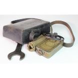 German WW2 machine gun tool set in leather case with oil bottles, spanners, gun sight waffen