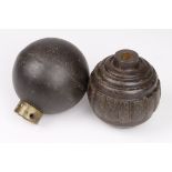 WW1 German 1915 Kugelgranate Ball Hand Grenade (base plug missing), and French 1914 "Cricket Ball"