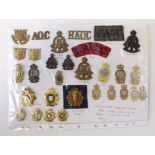 Cap badges / collars, titles, inc RAOC, RCT, and RLC. (30 items)