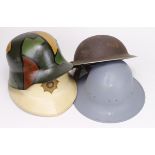 Military helmets / hat, inc home front WW2, German WW1 with modern camo paint, Royal Marines Pith