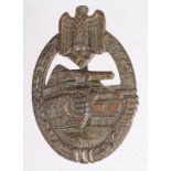 German Panzer Assault badge, bronze, maker marked BWS