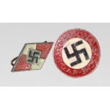 German WW2 National Socialist party badge with Hitler Youth lapel badge.