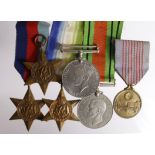 Medals - Atlantic Star, Defence & War Medals, 1939-45 Star, Burma Star, box lid to H A Haines of