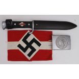 German Nazi Hitler Youth knife, armband, and belt buckle. (3)