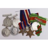 Various WW2 British Medals, Defence Medal x3, War Medal x2, F & G Star, 1939-45 Star, miniature 1953