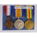 1914 Star Trio to 168 Pte W McCallum R.Highlanders. Served with 1st Bn. (3)
