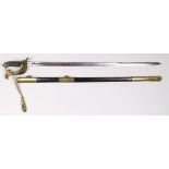 Naval Sword GV with scabbard and portpee, blade maker marked 'J.Friedeberg, Queen St, Portsea'.