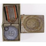 German Luftshutz Air Raids service medal in box, plus RLB belt buckle