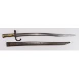 Bayonet, a French Model 1866 Chasspot Sabre bayonet in its steel scabbard. Made at Tulle in