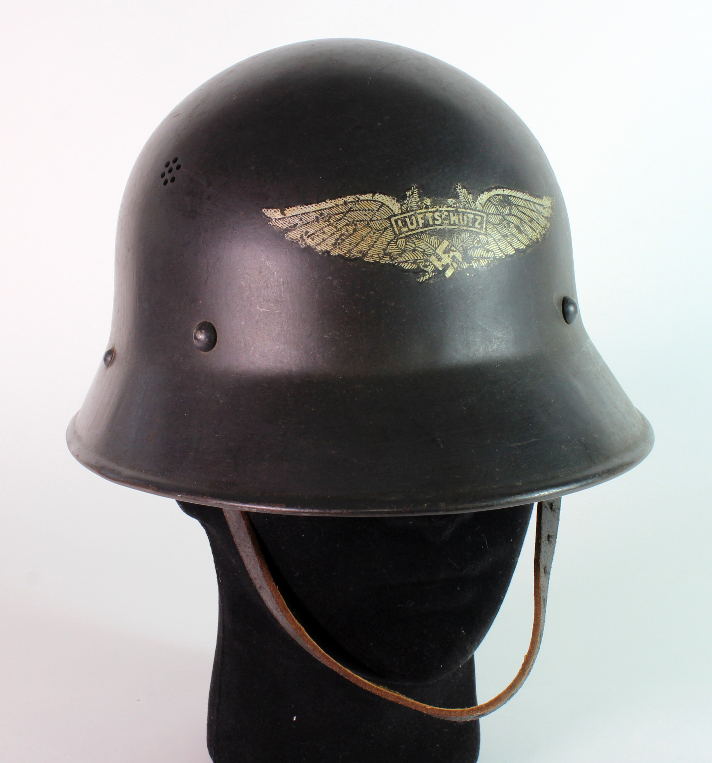 German WW2 Luftschutz Civil Defence helmet with good decal converted from Czech helmet.