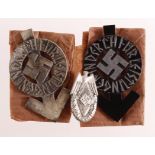 German Nazi Hitler Youth Proficiency badge in silver, and Iron, plus small pin badge. (3)