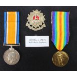 BWM & Victory Medal to 28849 Pte A Smith Bedfordshire Regt, with cap badge