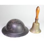 WW2 home front ARP helmet with ARP hand bell.