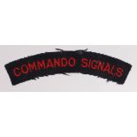 Cloth Badge: Commando Signals, Rare WW2 Embroidered felt shoulder title badge in excellent worn