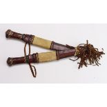 Africa Tribal knives, a nice pair of matching knives in ornate leather scabbards, blades approx
